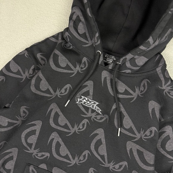 Y2K Vintage No Fear All Over Print Hoodie Mens Medium Skater Grunge Emo Black - Picture 3 of 6